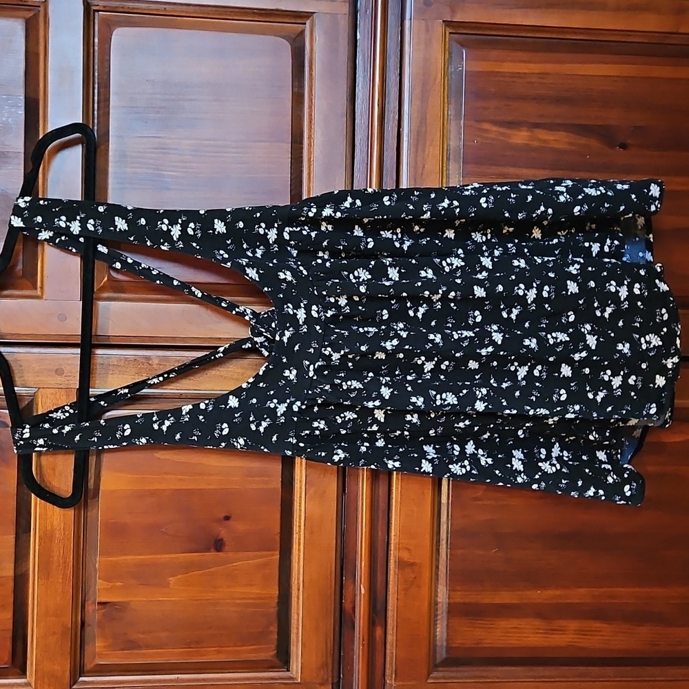 Free People Black Floral Tank Top with White Flowers